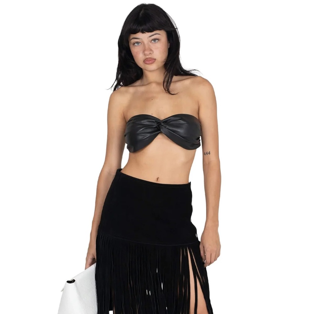 JEFFREY CAMPBELL Psychic Top Black Leather Strapless Twist Front Bra Top Size S